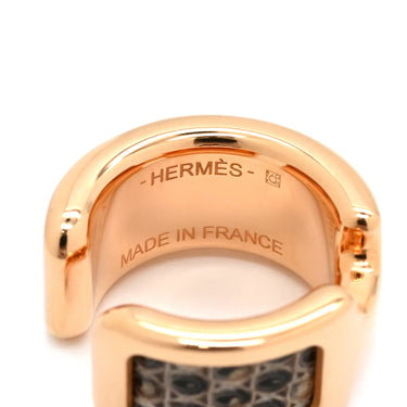 エルメス HERMES イヤーカフ オランプPM オンブルXローズゴールド メタル リザード イヤリング ベージュ 茶 リザード 片耳用