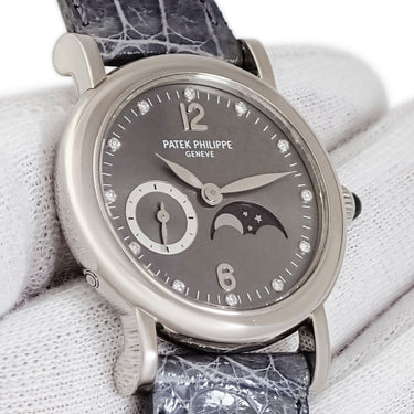 腕時計 パテックフィリップ PATEK PHILIPPE カラトラバ コンプリケーション ムーンフェイズ 4857G-001 手巻き レディース OH済 K18WG ダイヤ