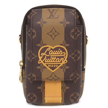 ルイヴィトン LOUIS VUITTON LVスクエアード ダブルフォンポーチ M81005 モノグラムストライプ レザー モノグラム ストライプキャンバス ショルダーバッグ ゴールド金具 NIGOコラボ