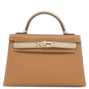 エルメス HERMES ミニケリードゥ 外縫い ヴェルソ ゴールド×トレンチ ヴォーエプソン 2WAYバッグ シャンパンゴールド金具 茶 ベージュ 【PO品】