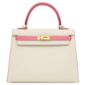 エルメス HERMES ケリー25 外縫い クレ×ローズアザレ ヴォーエプソン 2WAYバッグ マットゴールド金具 オフホワイト ピンク 【PO品】