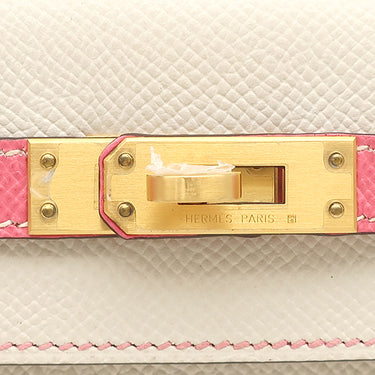 エルメス HERMES ケリー25 外縫い クレ×ローズアザレ ヴォーエプソン 2WAYバッグ マットゴールド金具 オフホワイト ピンク 【PO品】