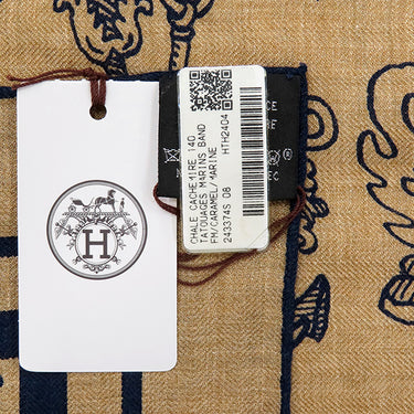 エルメス HERMES カレ140 カレジェアン H243374S キャラメル×マリン カシミヤ シルク ストール 【船乗りのタトゥー バンダナ】