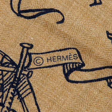 エルメス HERMES カレ140 カレジェアン H243374S キャラメル×マリン カシミヤ シルク ストール 【船乗りのタトゥー バンダナ】