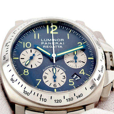 腕時計 パネライ PANERAI ルミノール クロノ ローレウス レガッタ 2003 PAM00168 F番 自動巻き メンズ F番 ブルー デイト 限定