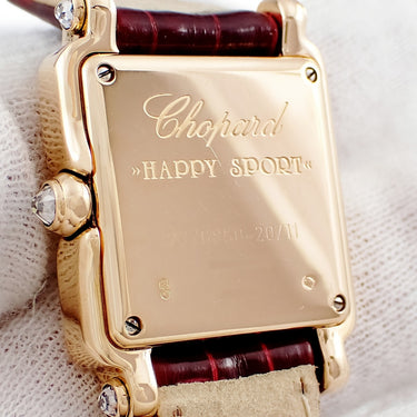 腕時計 ショパール CHOPARD ハッピースポーツ 27/6850-20/11 クオーツ レディース K18PG無垢 純正ダイヤ ホワイト シェル スクエア