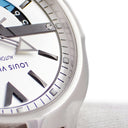 腕時計 ルイヴィトン LOUIS VUITTON ヴォヤジャー GMT Q7D311 自動巻き メンズ シルバー サンレイ 水色 バー シースルーバック