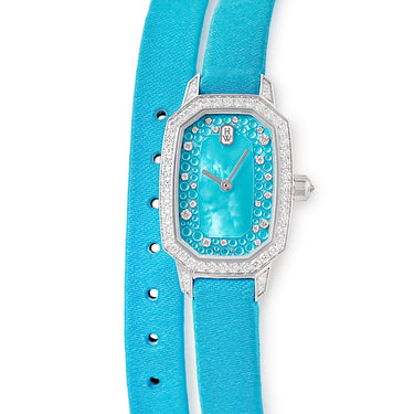 腕時計 ハリーウィンストン Harry Winston エメラルド EMEQHM18WW014 クオーツ レディース K18WG無垢 純正ダイヤ ターコイズカラー シェル