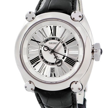 腕時計 セイコー SEIKO ガランテ メカニカル GMT SBLM001 8L36-00C0 自動巻き メンズ OH済 シルバー デイト デュアルタイム