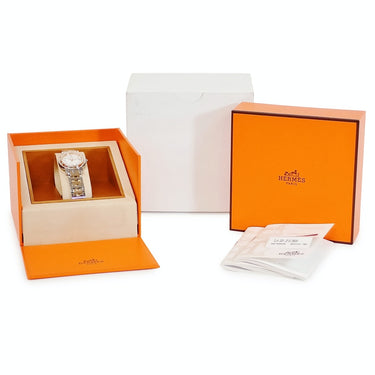腕時計 エルメス HERMES クリッパー ナクレ CL4.221.212/3824 クオーツ レディース ホワイト シェル アラビア デイト