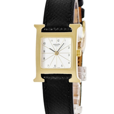 腕時計 エルメス HERMES Hウォッチ PM HH1.201 HH1.201.130/SNO クオーツ レディース イエローGP ホワイト アラビア H型 スクエア