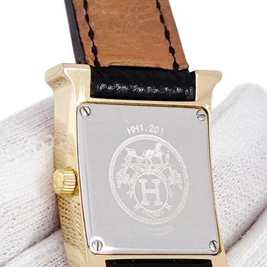 腕時計 エルメス HERMES Hウォッチ PM HH1.201 HH1.201.130/SNO クオーツ レディース イエローGP ホワイト アラビア H型 スクエア
