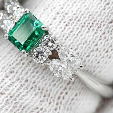 ミキモト MIKIMOTO エメラルド ダイヤモンド グリーン×プラチナシルバー Pt950 エメラルド ダイヤモンド リング 指輪 MIKIMOTO プラチナ Pt950 エメラルドカット スクエア 11号