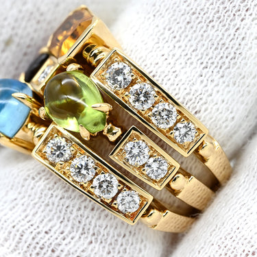 ブルガリ BVLGARI アレグラリング イエローゴールドXマルチカラー K18YG ブルートパーズ ピンクトルマリン ペリドット シトリンクォーツ ダイヤモンド リング 指輪 K18YG 18K 750 18金 ダイヤ マルチストーン 10.5号
