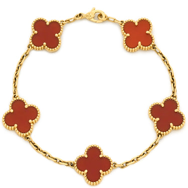 ヴァンクリーフアーペル Van Cleef & Arpels ヴィンテージアルハンブラ VCARD35500 レッド×イエローゴールド K18YG カーネリアン ブレスレット 赤 750YG 18K カーネリアン 5モチーフ