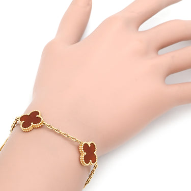ヴァンクリーフアーペル Van Cleef & Arpels ヴィンテージアルハンブラ VCARD35500 レッド×イエローゴールド K18YG カーネリアン ブレスレット 赤 750YG 18K カーネリアン 5モチーフ