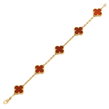 ヴァンクリーフアーペル Van Cleef & Arpels ヴィンテージアルハンブラ VCARD35500 レッド×イエローゴールド K18YG カーネリアン ブレスレット 赤 750YG 18K カーネリアン 5モチーフ