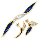 ブシュロン BOUCHERON リーフ ツイスト ブローチ ピアス セット ブルー×イエローゴールド K18YG ダイヤモンド エナメル ブローチ ダイヤモンド エナメル エマイユ 七宝