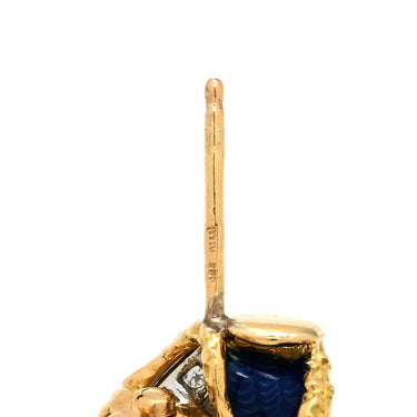 ブシュロン BOUCHERON リーフ ツイスト ブローチ ピアス セット ブルー×イエローゴールド K18YG ダイヤモンド エナメル ブローチ ダイヤモンド エナメル エマイユ 七宝