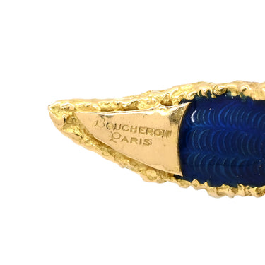 ブシュロン BOUCHERON リーフ ツイスト ブローチ ピアス セット ブルー×イエローゴールド K18YG ダイヤモンド エナメル ブローチ ダイヤモンド エナメル エマイユ 七宝