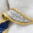 ブシュロン BOUCHERON リーフ ツイスト ブローチ ピアス セット ブルー×イエローゴールド K18YG ダイヤモンド エナメル ブローチ ダイヤモンド エナメル エマイユ 七宝