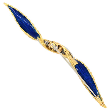ブシュロン BOUCHERON リーフ ツイスト ブローチ ピアス セット ブルー×イエローゴールド K18YG ダイヤモンド エナメル ブローチ ダイヤモンド エナメル エマイユ 七宝