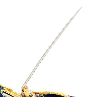 ブシュロン BOUCHERON リーフ ツイスト ブローチ ピアス セット ブルー×イエローゴールド K18YG ダイヤモンド エナメル ブローチ ダイヤモンド エナメル エマイユ 七宝