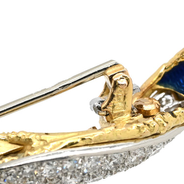 ブシュロン BOUCHERON リーフ ツイスト ブローチ ピアス セット ブルー×イエローゴールド K18YG ダイヤモンド エナメル ブローチ ダイヤモンド エナメル エマイユ 七宝
