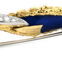 ブシュロン BOUCHERON リーフ ツイスト ブローチ ピアス セット ブルー×イエローゴールド K18YG ダイヤモンド エナメル ブローチ ダイヤモンド エナメル エマイユ 七宝
