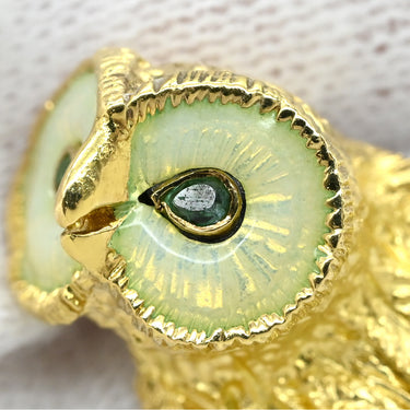 ティファニー Tiffany & Co フクロウモチーフ パールホワイト×グリーン×イエローゴールド K18YG K14YG(ピン) GP(キャッチ) 色石 ブローチ T＆Co. 鳥 カラーストーン 緑 ヴィンテージ
