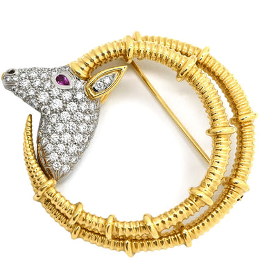 ティファニー Tiffany & Co アイベックスモチーフ 60022750 ピンク×イエローゴールド×プラチナシルバー K18YG Pt950 ダイヤモンド ピンクサファイア ブローチ T＆Co. YG PT コンビ ダイヤ ピンクサファイア ヤギ