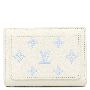 ルイヴィトン LOUIS VUITTON ポルトフォイユ クレア M28274 ミルキーホワイト×ブルー モノグラムアンプラント 二つ折り財布 ゴールド金具 コンパクト
