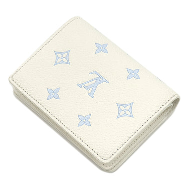 ルイヴィトン LOUIS VUITTON ポルトフォイユ クレア M28274 ミルキーホワイト×ブルー モノグラムアンプラント 二つ折り財布 ゴールド金具 コンパクト