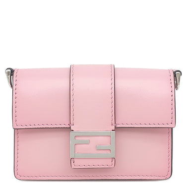 フェンディ FENDI マイクロ フラット バゲット バッグ 7M0311 ピンク レザー ショルダーバッグ シルバー金具 コンパクト 財布 ミニショルダー