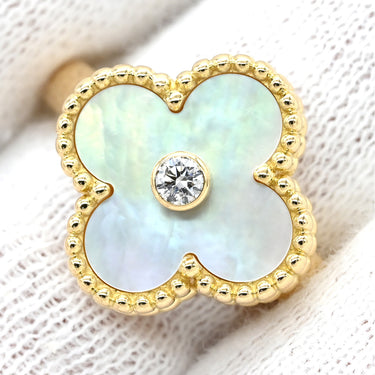 ヴァンクリーフアーペル Van Cleef & Arpels ヴィンテージ アルハンブラ VCARA41100 パールホワイト×イエローゴールド K18YG ダイヤモンド マザーオブパール #55(JP15) リング 指輪 シェル 1Pダイヤ 14.5号
