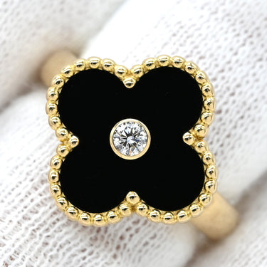 ヴァンクリーフアーペル Van Cleef & Arpels ヴィンテージ アルハンブラ VCARA41050 ブラックXイエローゴールド K18YG ダイヤモンド オニキス #51(JP11) リング 指輪 1Pダイヤ オニキス 11号