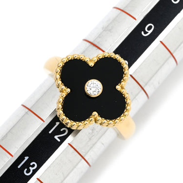 ヴァンクリーフアーペル Van Cleef & Arpels ヴィンテージ アルハンブラ VCARA41050 ブラックXイエローゴールド K18YG ダイヤモンド オニキス #51(JP11) リング 指輪 1Pダイヤ オニキス 11号