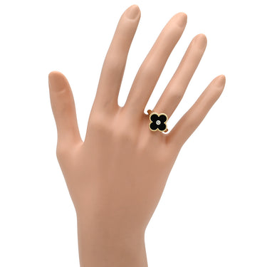 ヴァンクリーフアーペル Van Cleef & Arpels ヴィンテージ アルハンブラ VCARA41050 ブラックXイエローゴールド K18YG ダイヤモンド オニキス #51(JP11) リング 指輪 1Pダイヤ オニキス 11号