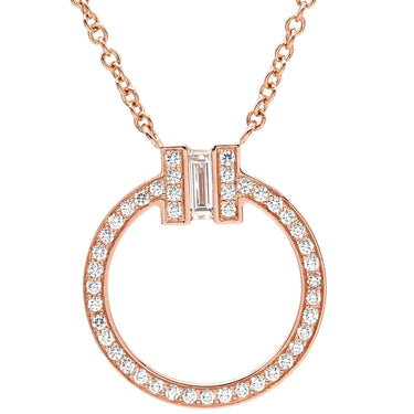 ティファニー Tiffany & Co T ダイヤ ペンダント ローズゴールド K18PG ダイヤモンド ネックレス ピンクゴールド サークル ラウンド バケットカット ブリリアントカット