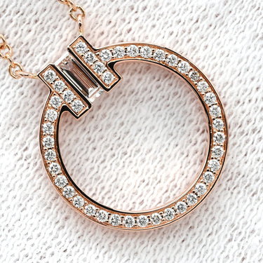 ティファニー Tiffany & Co T ダイヤ ペンダント ローズゴールド K18PG ダイヤモンド ネックレス ピンクゴールド サークル ラウンド バケットカット ブリリアントカット