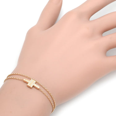 ティファニー Tiffany & Co T TWO ダイヤ ダブルチェーン ローズゴールド K18PG ダイヤモンド ブレスレット ピンクゴールド 750 18K PG 二連ブレス