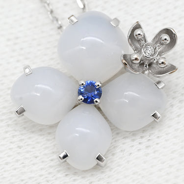 ショーメ CHAUMET オルタンシア ホワイト×ブルー×ホワイトゴールド K18WG ダイヤモンド カルセドニー サファイア ネックレス 白 青 K18 750 WG ダイヤモンド カルセドニー サファイア