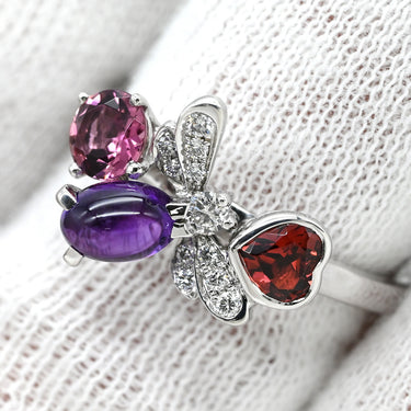 ショーメ CHAUMET アトラップモワ ホワイトゴールド K18WG ダイヤモンド アメシスト ピンクトルマリン ガーネット #53(JP13) リング 指輪 750 WG 18K マルチストーン ミツバチ 12.5号