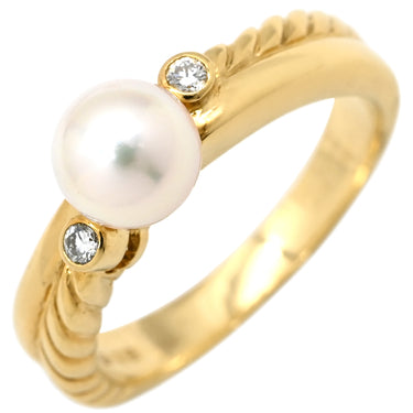ミキモト MIKIMOTO パール ダイヤ デザインリング パールホワイト×イエローゴールド K18YG パール ダイヤモンド リング 指輪 TASAKI 真珠 1P 1粒 Au750 18K YG 2Pダイヤ 10.5号