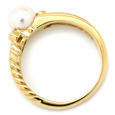 ミキモト MIKIMOTO パール ダイヤ デザインリング パールホワイト×イエローゴールド K18YG パール ダイヤモンド リング 指輪 TASAKI 真珠 1P 1粒 Au750 18K YG 2Pダイヤ 10.5号