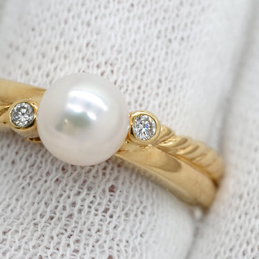 ミキモト MIKIMOTO パール ダイヤ デザインリング パールホワイト×イエローゴールド K18YG パール ダイヤモンド リング 指輪 TASAKI 真珠 1P 1粒 Au750 18K YG 2Pダイヤ 10.5号