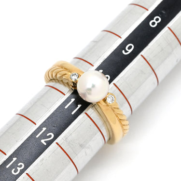 ミキモト MIKIMOTO パール ダイヤ デザインリング パールホワイト×イエローゴールド K18YG パール ダイヤモンド リング 指輪 TASAKI 真珠 1P 1粒 Au750 18K YG 2Pダイヤ 10.5号