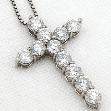 ノンブランド NON BRAND ダイヤモンド 2.06ct クロスペンダント プラチナシルバー Pt900 ダイヤモンド Pt850(チェーン) ネックレス 十字架 CROSS 11石 11P 11粒 ラウンドブリリアント