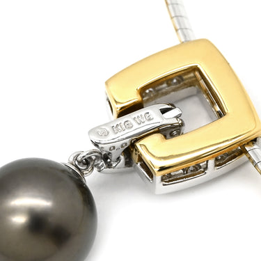 タサキ TASAKI パール ダイヤ グレー×ホワイトゴールド×イエローゴールド K18WG K18YG パール ダイヤモンド ネックレス 1粒 真珠 ドロップ スウィング リバーシブル