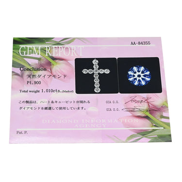 ノンブランド NON BRAND ダイヤモンド 1.010ct クロスペンダント プラチナシルバー Pt900 ダイヤモンド Pt850(チェーン) ネックレス 十字架 CROSS 11石 11P 11粒 ハート＆キューピッド